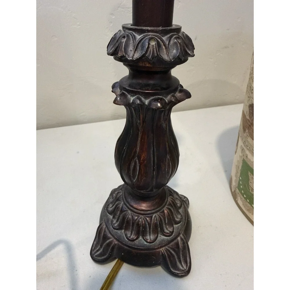 Vintage Unique Table Accent Lamp Wood / Metal / Resin With Shade ~14